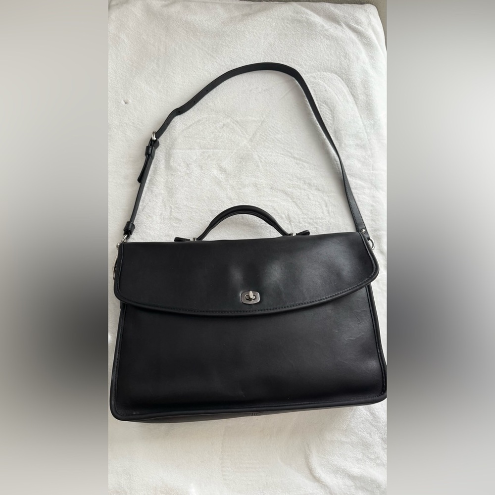 COACH Vintage Lexington Black Smooth Leather Briefcase Crossbody Bag - Picture 12 of 16